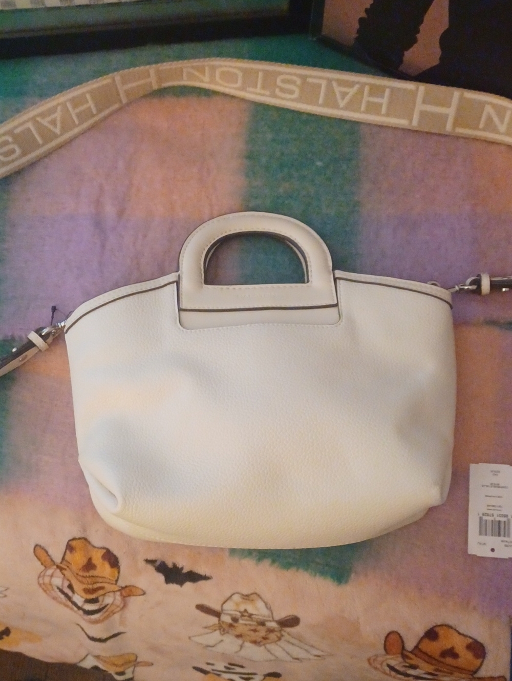 Halston Heritage Cream Leather Top-Handle Crossbody Bag